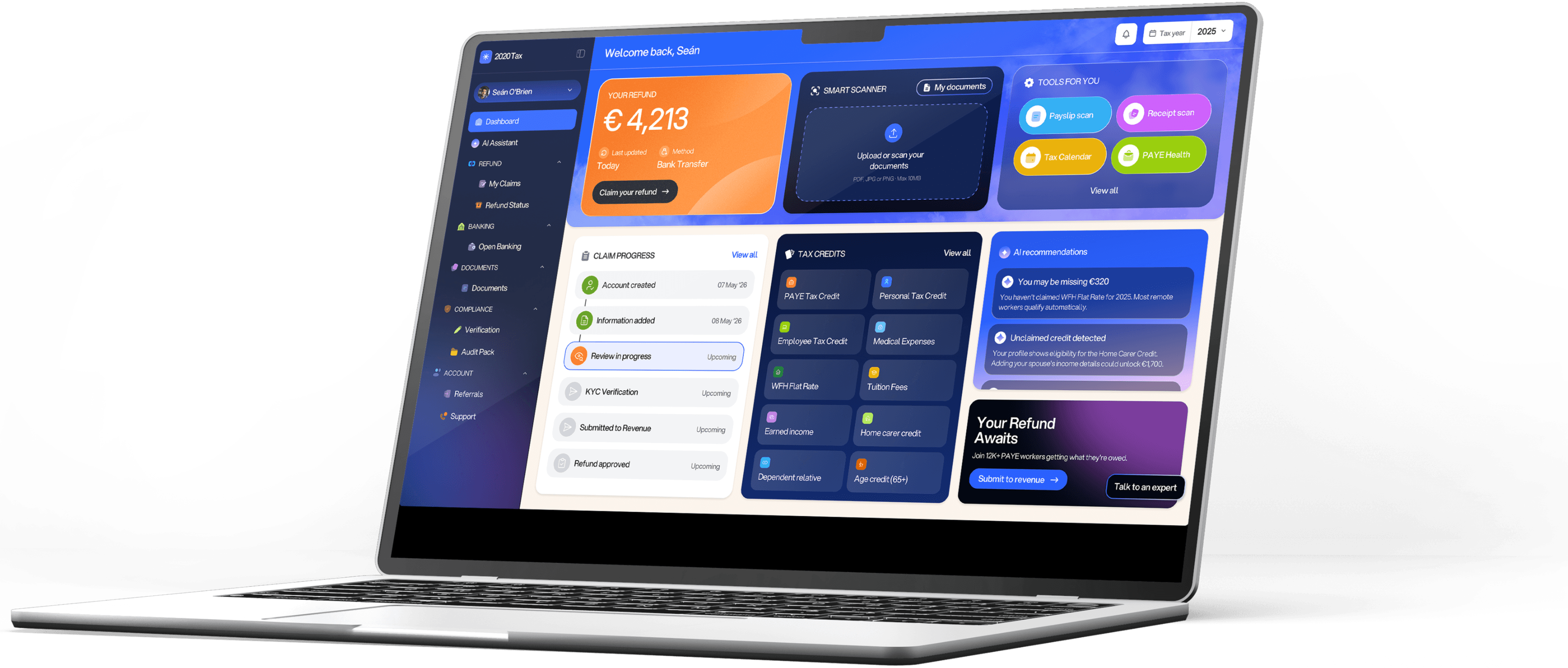 2020Tax dashboard shown on a laptop